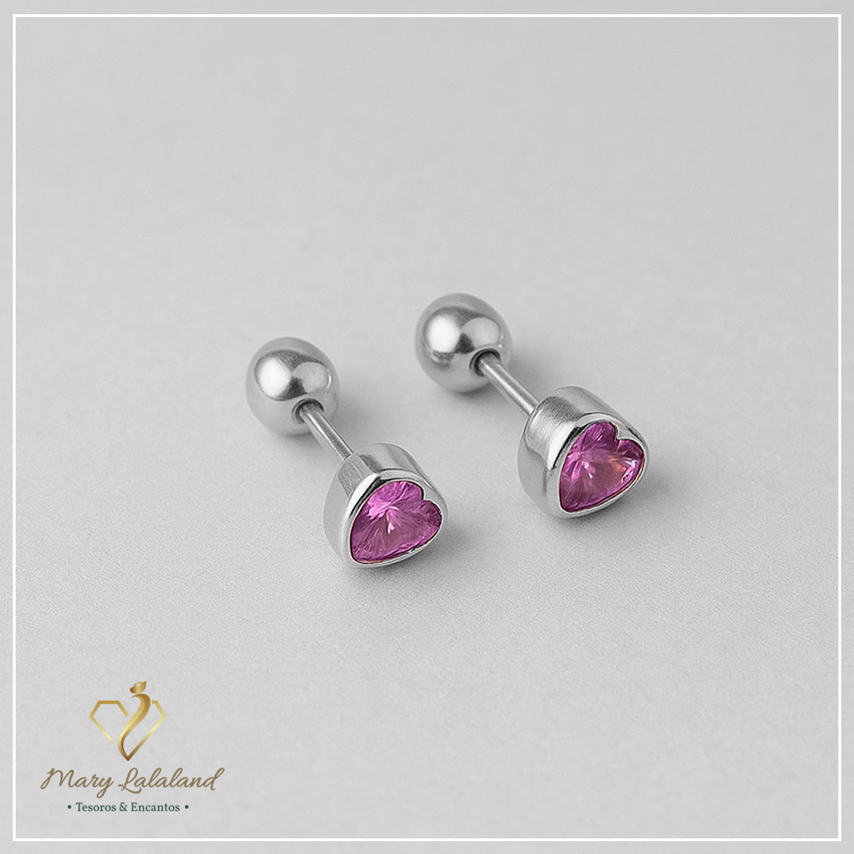 ARETES EN CORAZON CON PIEDRA LILA