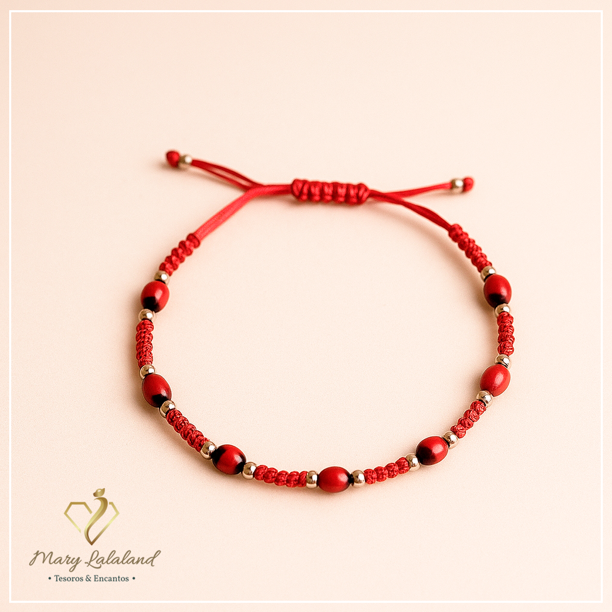 PULSERA DE HILO TEJIDO CON HUAYRUROS Y ESFERAS DE PLATA REGULABLE