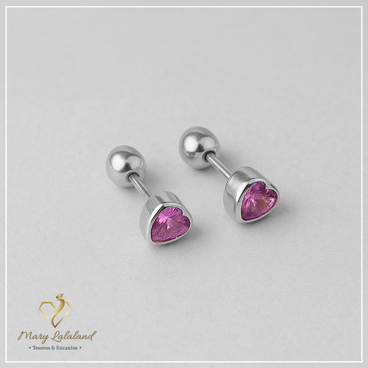 ARETES EN CORAZON CON PIEDRA LILA