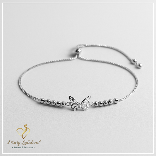 PULSERA MARIPOSA CON ESFERAS REGULABLE