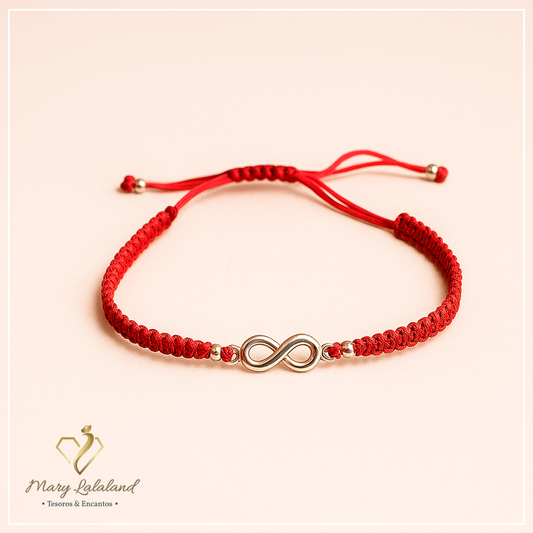 PULSERA DE HILO TEJIDO CON INFINITO Y ESFERAS DE PLATA REGULABLE