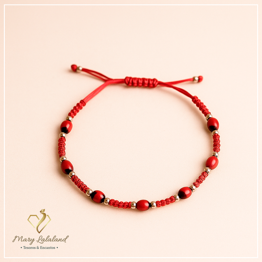 PULSERA DE HILO TEJIDO CON HUAYRUROS Y ESFERAS DE PLATA REGULABLE